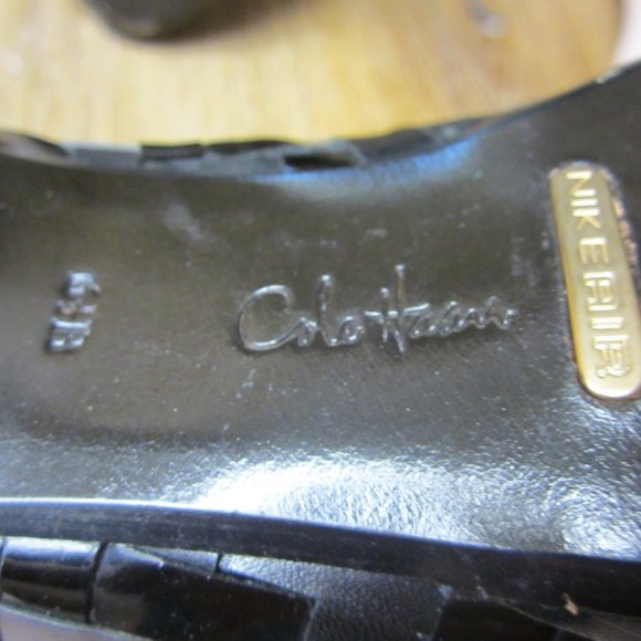 Cole Haan Black Leather Woven Peep-Toe Heels - Picture 8 of 8